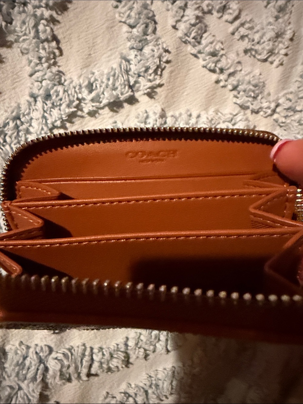 Coach Glitter Signature Zip Card Case in Brown and Tan - Picture 4 of 4